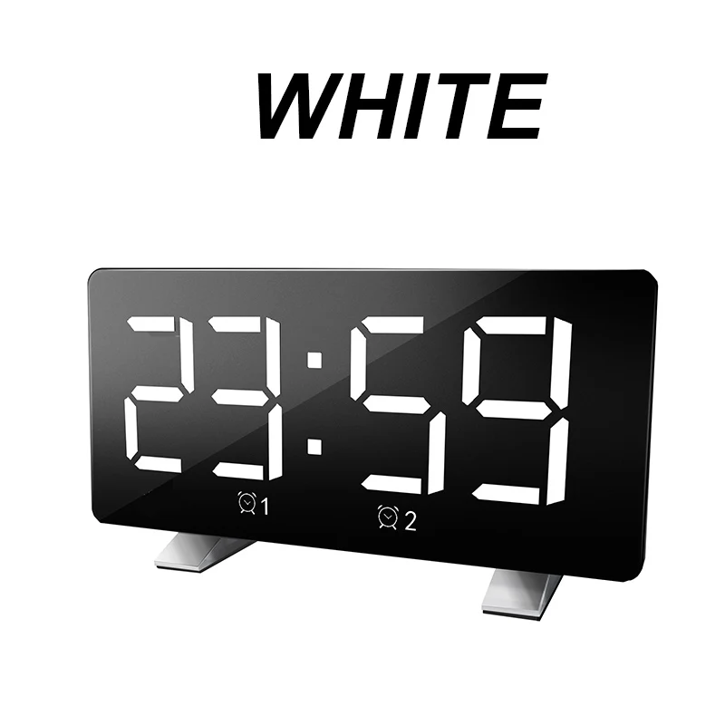 Music Digital Alarm Clock Multi Alarms Multifunction Desktop Usb Led Mirror Clock Snooze Time Backlight Bedroom Kids - Цвет: Белый