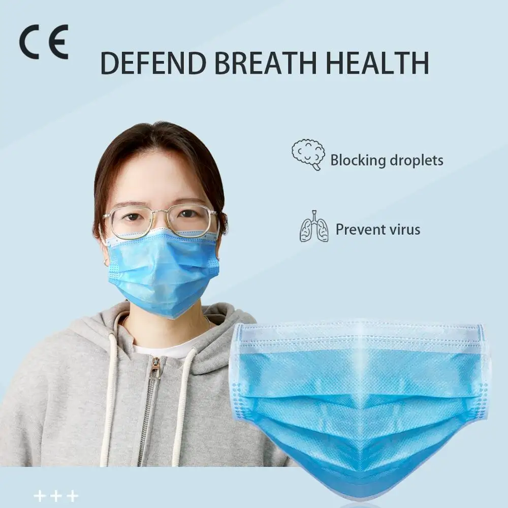 

50 500pcs Disposable Protective Mask 3 Layer Nonwove Ply Filter Mouth Face Mask Anti-Dust Anti-Fog Meltblown Earloop Mouth Mask