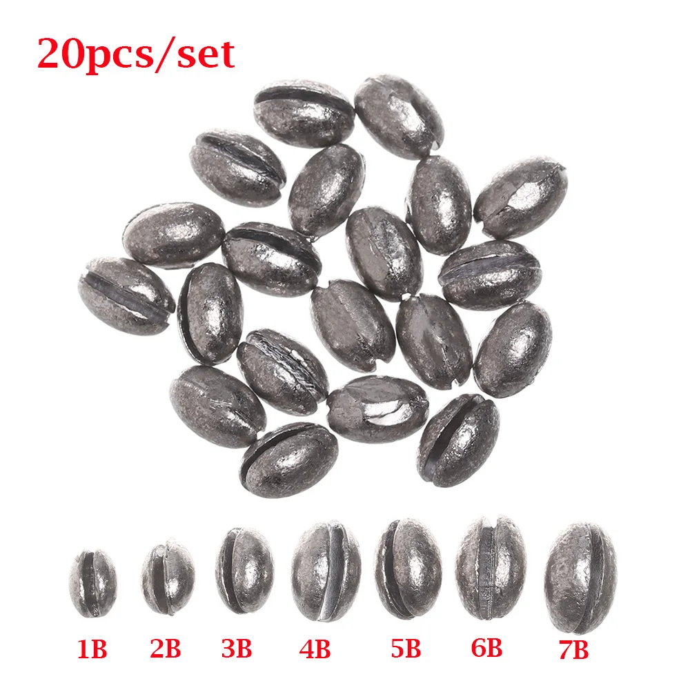 20PCS/Bag 1B to 7B Olive Shaped Fishing Lead Fall Opening Mouth Sinker Hook Connector Round Shot Line Sinkers Lure Acces | Спорт и