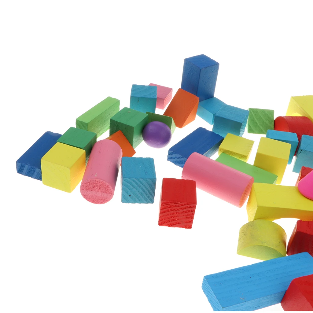 34Pcs Classic Wooden Building Blocks Set w/Basic Build & Play Stacking Toy