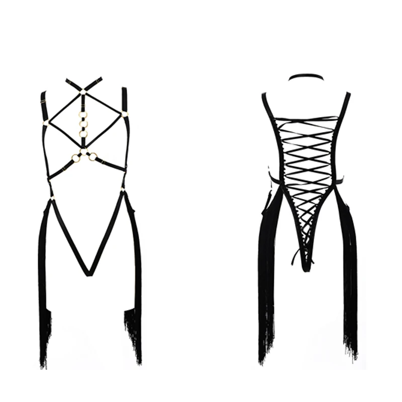 Sexy Tassel Harness Bra Elastic Brassiere Lingerie Underwear Cosplay Bondage Lingerie Set