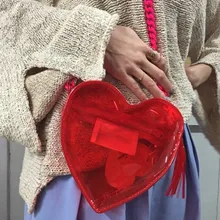 Красное сердце дизайнерские прозрачные ПВХ сумки для монет для женщин молодых девушек модные уличные сумки