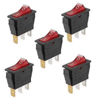 

5pcs Red Light ON/OFF I/O SPST Snap In Rocker Switch 3 Pin 4A/250V 16A/125V AC