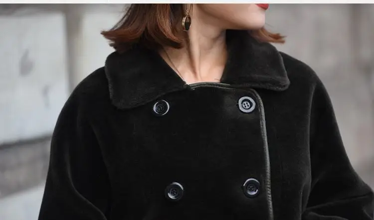 Women New Autumn Winter Real Natural Sheep Shearling Overcoat Sheepskin Jacket Female Double Sided Outwear With Sashes N124