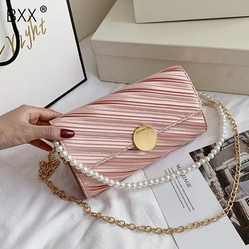 

[BXX] Silk Small Crossbody Bags For Women 2020 Summer Elegant Pearl Chain Shoulder Handbags Female Travel Cross Body Bag HN266