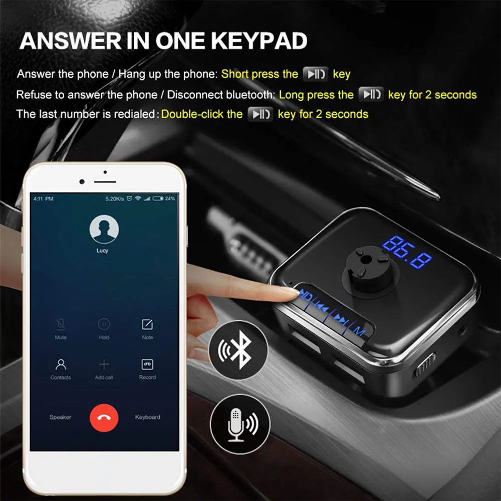 Vehemo Bluetooth Автомобильный fm-передатчик беспроводной радио адаптер Автомобильное зарядное устройство Handsfree MP3 плеер для S-05 3.1A