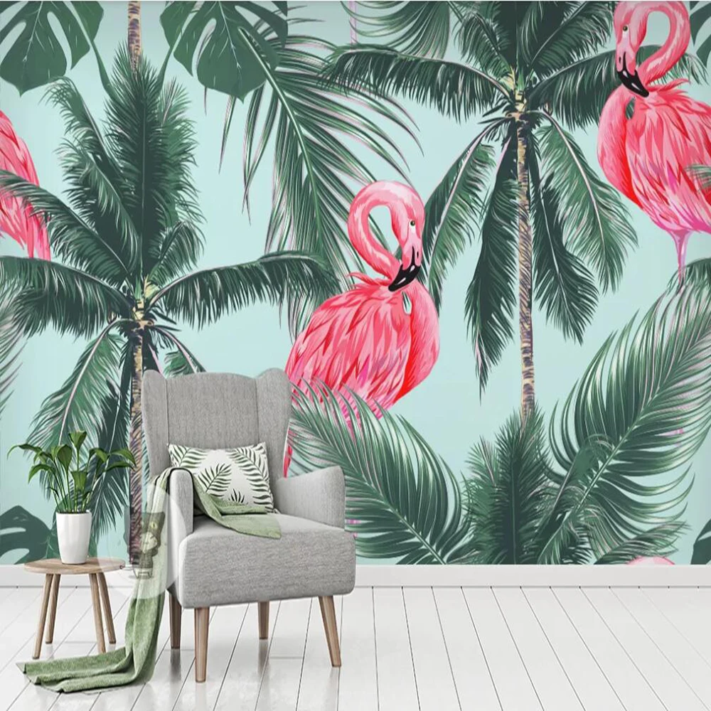 

Dropship Custom Photo Wallpaper Flamingo Tropical Tree Plant Background Wall Decoration Mural Wallpaper