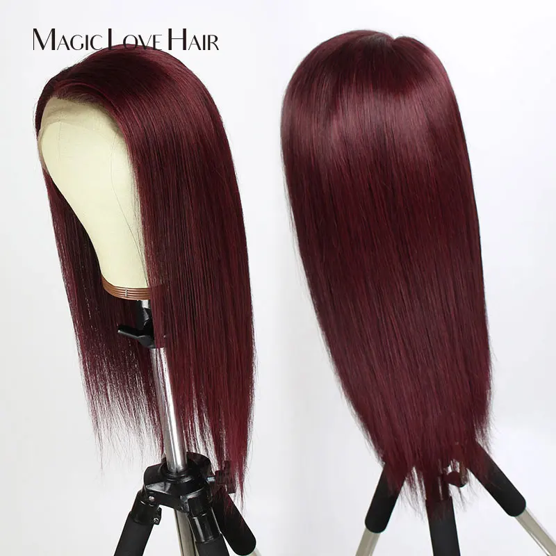Magic Love 13x6 Lace Front Human Hair Wigs Pre Plucked With Baby Hair Brazilian Straight 99J Wigs For Black Women