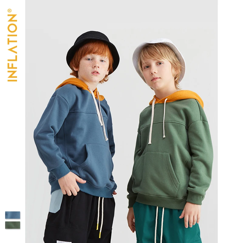

INFLATION Kids Hoodies Oversized Boy Color-block Design Hoodie Drawstring Hood Boy And Girls Pullover Winter Hoodies 19552A