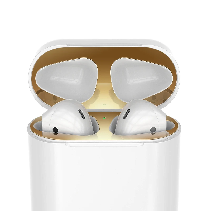 Для Apple Air Pods металлическая защита от пыли Защитная Наклейка Bluetooth наушники поколение 1 2 крышка Пылезащитная царапина наклейка - Цвет: Gold1GWireless