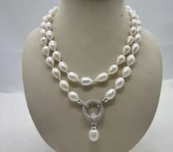 

free shipping >>>>HOT SELL HOT 12-14MM NATURAL SOUTH SEA BAROQUE WHITE PEARL NECKLACE 35" BEAUTIFUL CLASP