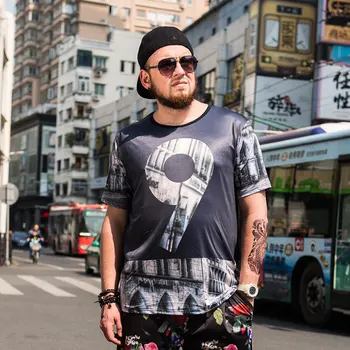 

Add fat to increase men's clothing Oversized men's short-sleeved T-shirt digital printing T-shirt tide fat loose shirt