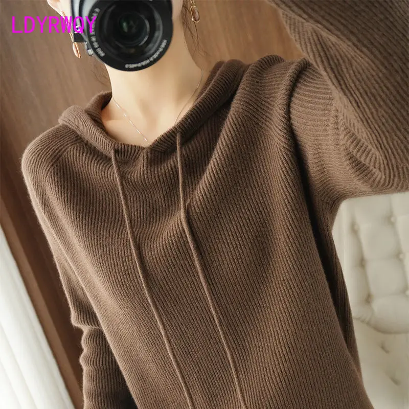 Thick knitted sweater women's hooded 2022 new sweater autumn and winter Korean fashion wild loose belly cover top