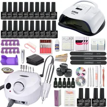 Маникюрный набор для ногтей комплект 120/80/54 Вт Светодиодная УФ-лампа с 20 гель-лаков по Лаки комплект Электрический Фрезер для ногтей, фрезер для маникюра и набор инструментов для наращивания ногтей комплект