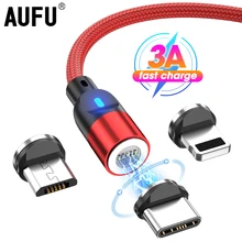 3A Magnetic USB Cable For iPhone Samsung Xiaomi Huawei Micro Type C Fast Charging Data Charge Cable USB C Mobile Phone Cable