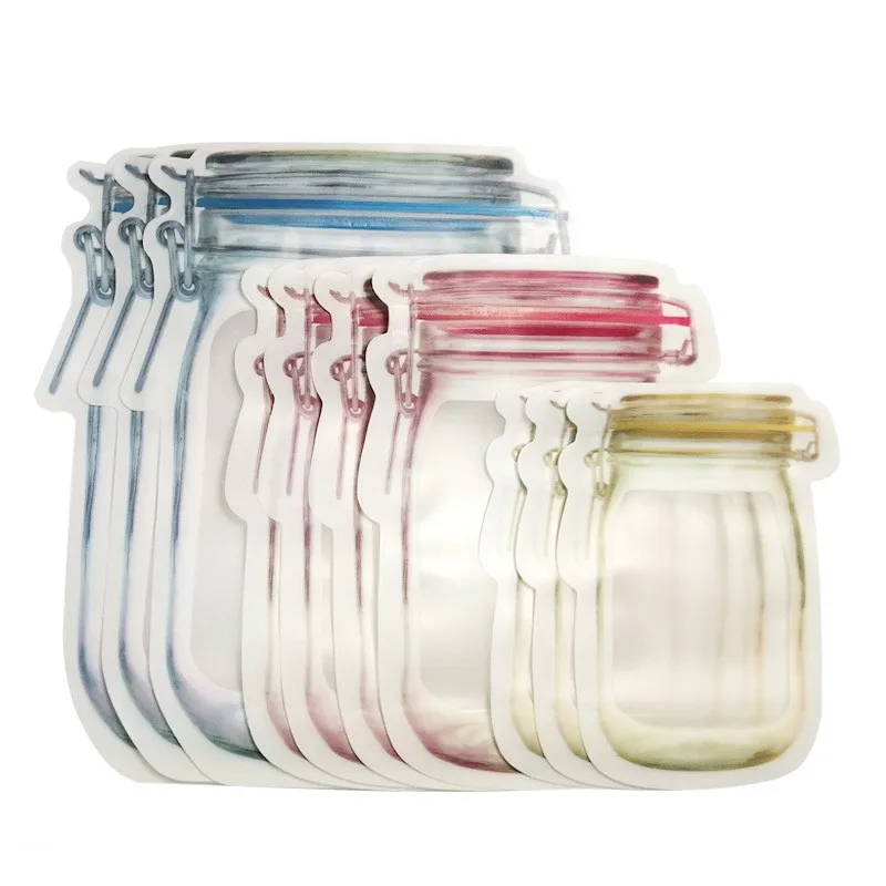 

10pcs/lot Reusable Mason Jar Bottles Bags Nuts Candy Cookies Bag Fresh Food Storage Bag Snacks Zipper Sealed Kitchen Organizer