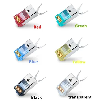 

Cat7 RJ45 Connector 10Gbps Ethernet Network Cable Gold-Plated 50U 8p8c Adapter Pure Copper Shield Connectors Metal Modular Plug