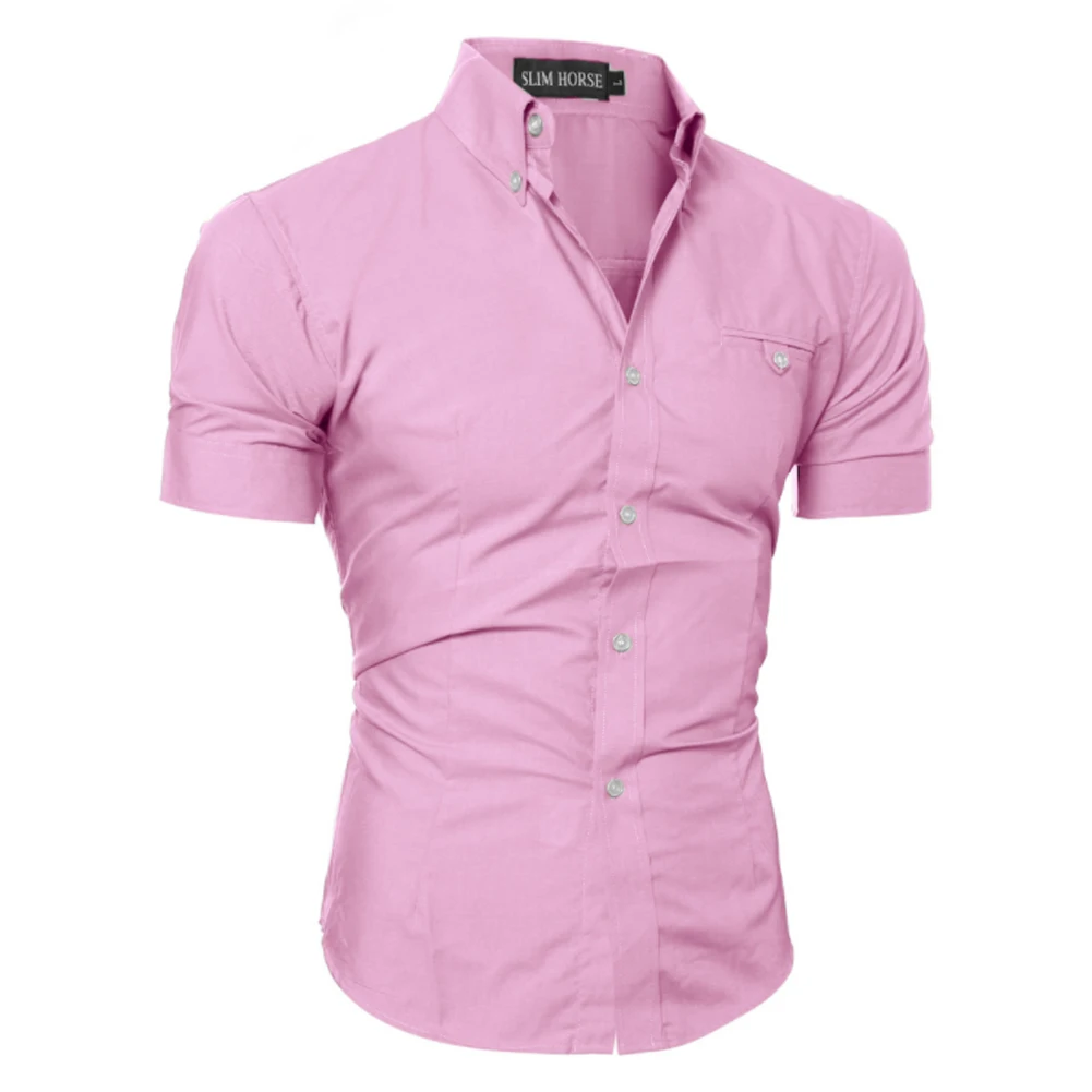 Мужская приталенная рубашка с коротким рукавом стильные официальные топы Мужские повседневные с коротким рукавом пуговицы для рубашки верхняя одежда однотонного размера плюс W3