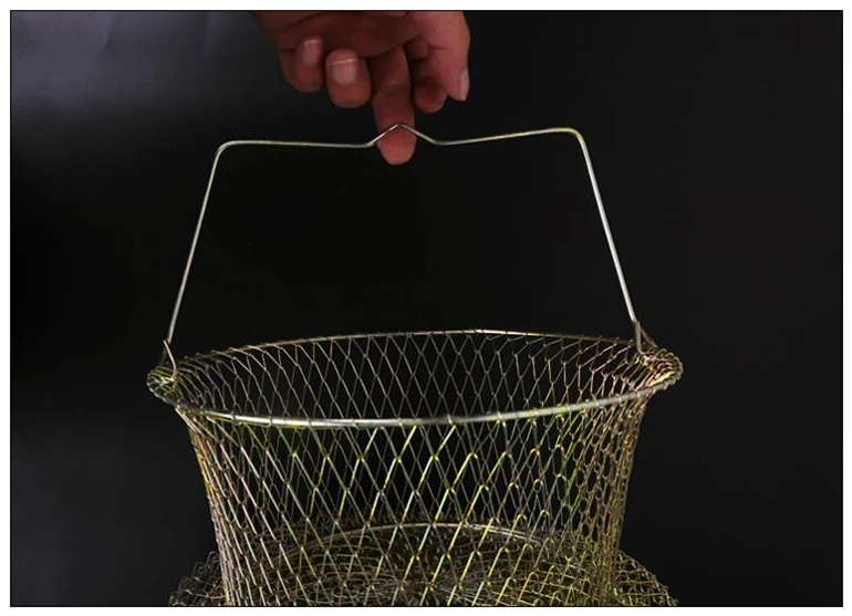 Description Picture 6 of itemFinefish Size 1.5m Portable Fish Care Keep Mesh Wire Foldable Fishing Cage Drum-shaped Steel Wire Creel Catch Fishing Net
