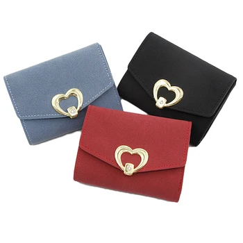 

New Women Three-fold Coin Purse Fashion Short Wallet Heart Shaped Snap Closure Card Pack Female Ladies PU Leather Wallets