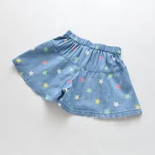 0515-14 ДЕТСКАЯ ОДЕЖДА летние джинсовые шорты с бантом и пятиконечной звездой для девочек