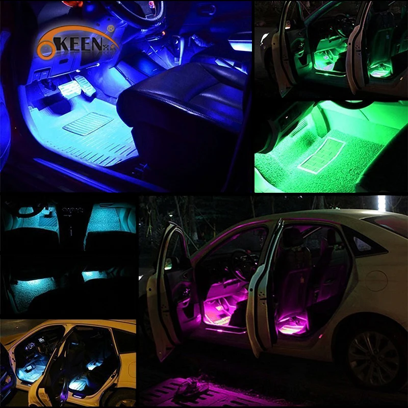 4 шт. Автомобильный светодиодный светильник для интерьера 5050 RGB светодиодный декоративный светильник музыкальный режим с радиочастотным пультом дистанционного управления