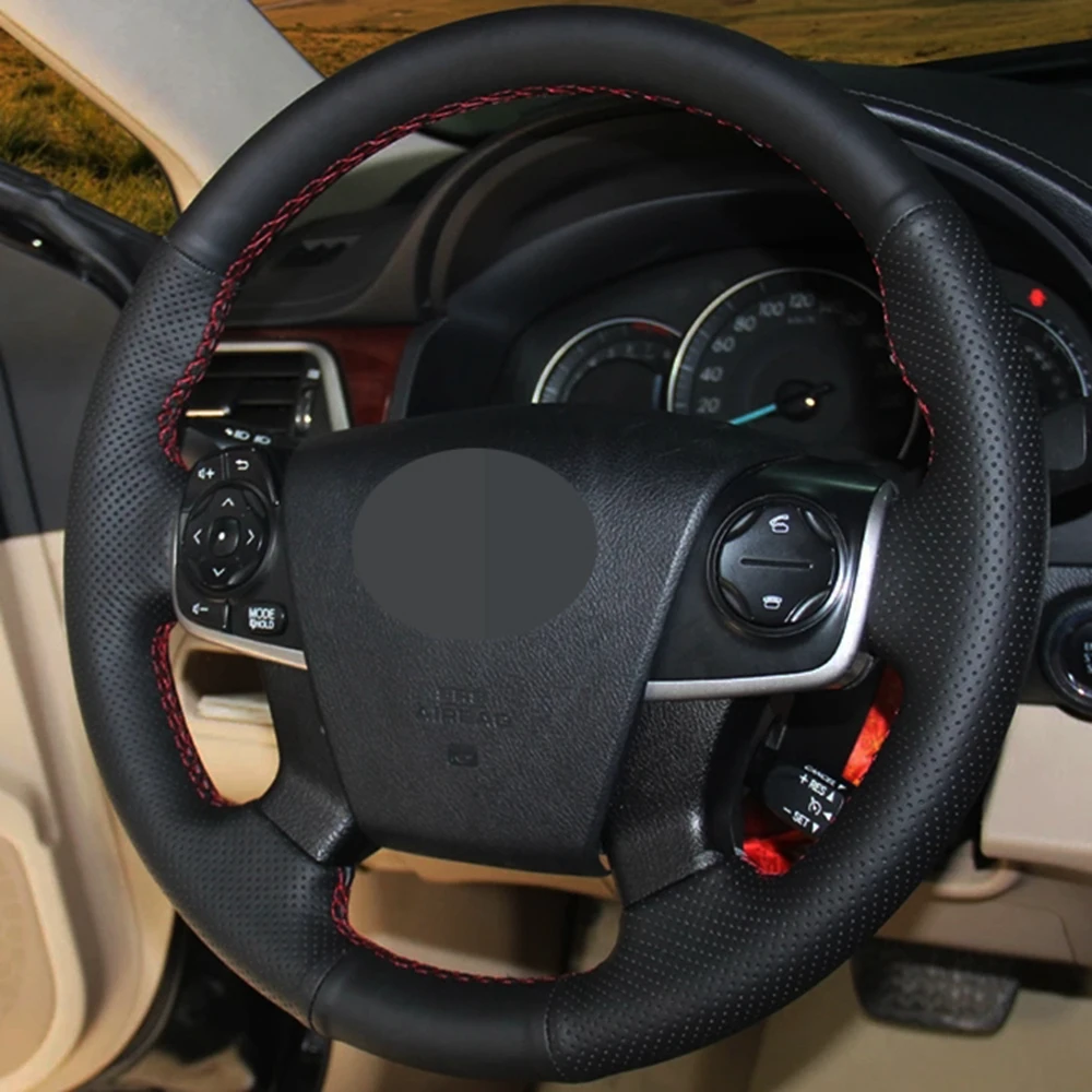 

Car Products DIY Black Breathable Genuine Leather Car Accessories Steering Wheel Cover For Toyota Camry 2011 2012 2013 2014