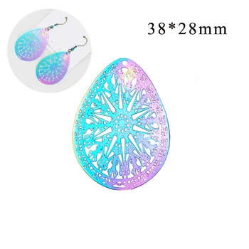 

20pcs/Lot Water Drop Shape Stainless Steel Charms 38*28mm Earring Making Computer Etching Pendants Gradient Hollow
