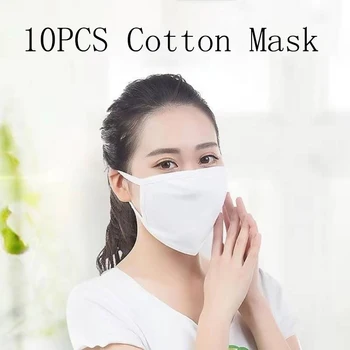 

10Pcs Unisex Cotton Face Mask White Two-layer Breathable Mouth Cover Mask For Dust, Fog And Haze, Anti Virus Supplies