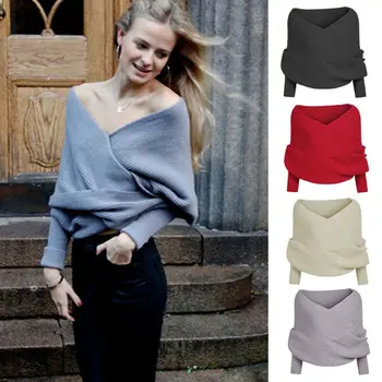 

Women Autumn Solid Shawl Sweater Casual Warm Scarf Collar Long Sleeve Tassel Long Knitted Pullovers Female Off Shoulder Sweaters