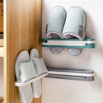 

Folding Bathroom Slipper Rack Wall Mounted Shoe Rack Foldable Shoes Hanger Storage Shelf Organizer Bedroom Shoes Hanging Holder