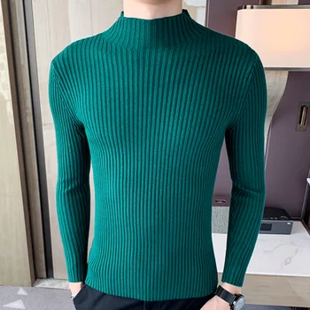 

Winter High Neck Warm Sweater Men Turtleneck Mens Sweaters Slim Fit Pullover Men Solid Color Knitwear Male Plus Size M-3XL