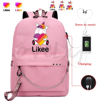 

Likee Backpack with USB Charging Laptop Backpack for Likee Video Application School Bags for Teenage Girls Boys