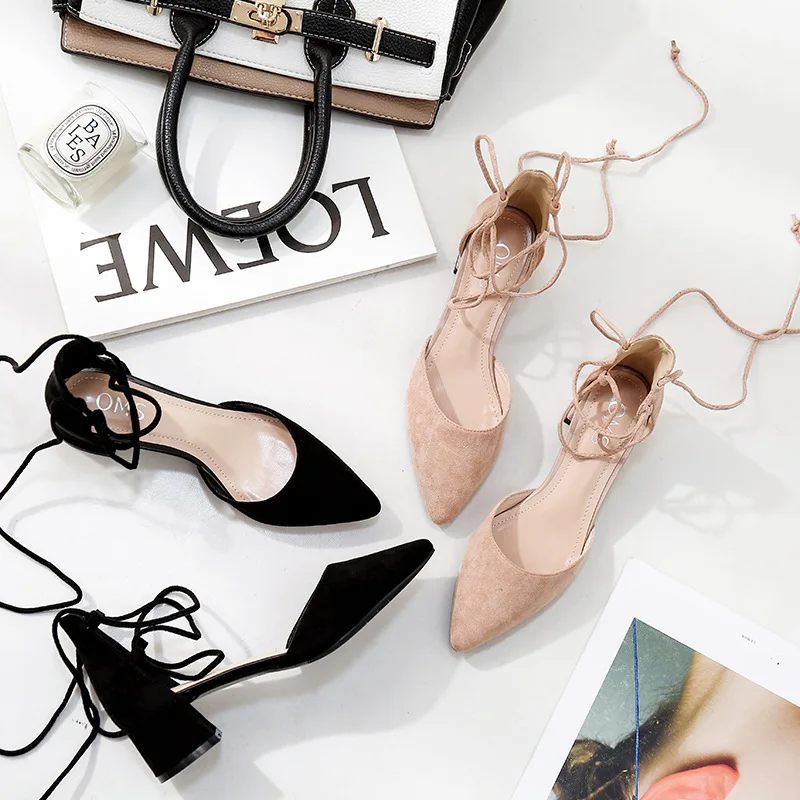 

Small CK WOMEN'S Shoes Chunky-Heel Closed-toe Suede Casual Sandals Women's Fairy-Style 2019 New Style Bandage Cloth Serpentine H