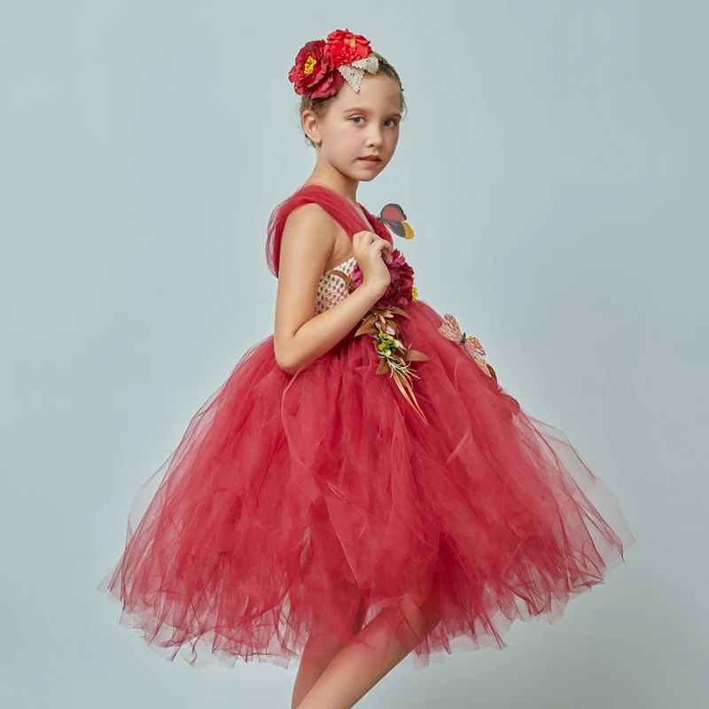 Flower Girl Fancy Princess Tutu Dress Fairy Wedding Bridesmaid Tulle Dress Kids Birthday Party Pageant Formal Graduation Costume (4)