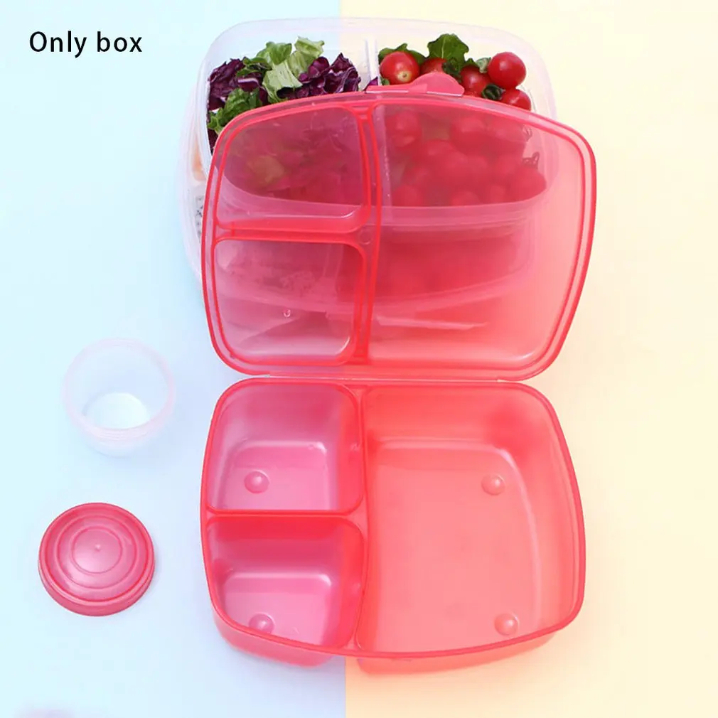 Коробка для хранения фруктового салата Bento прямоугольная пластиковая коробка для ланча герметичная коробка для еды Удобная переносная - Цвет: red