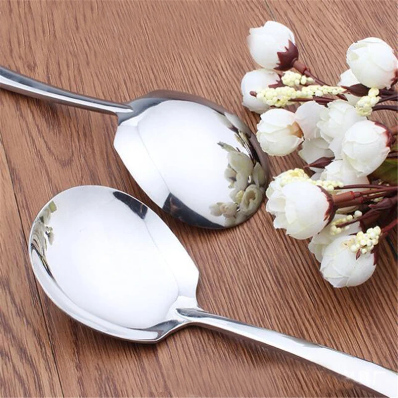 Dinner Spoon Large Buffet Serving Spoons Thickness Round Soup Rice Coffee Western Restaurant Bar Public Tableware Gadgets