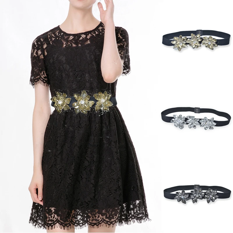 

Rhinestone Belt Fashion Lady Inlay Gold Black White Flower Sweet Crystal Beaded Waistband Girdle New Design Girdle Bg-1036