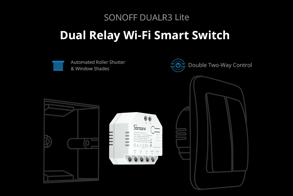 1-20PCS SONOFF DualR3 Lite WiFi Switch Dual Relay Module DIY MINI Switch Remote Two Way Control Work with Alexa Google Home