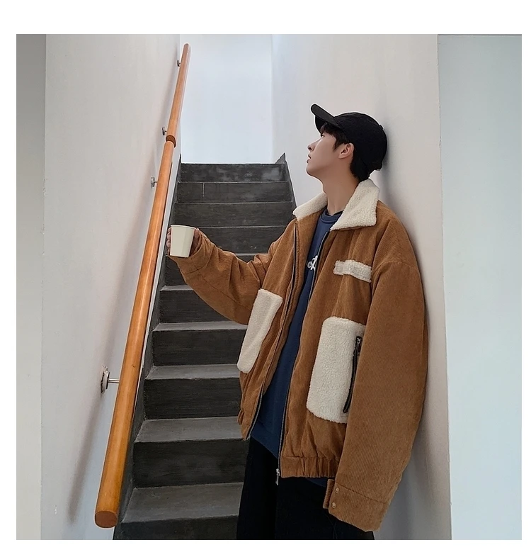 Men's jacket autumn and winter new lamb fur coat loose cotton casual jacket youth personality fashion trend men's clothing
