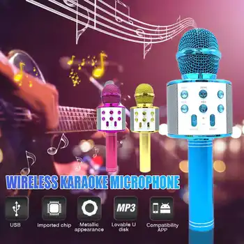 

Wireless Microphone WS858 Handheld Professional Condenser Karaoke Mic bluetooth 4.1 Stand Radio Microphone Recording Studio
