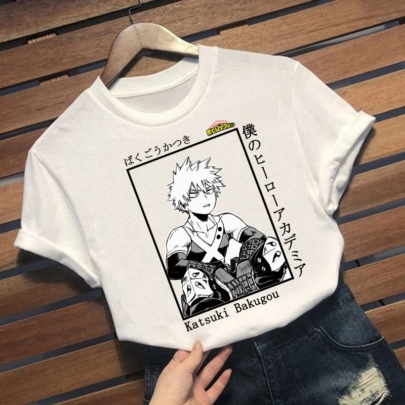 Harajuku из мультфильма мой Boku без hero Академия Katsuki bakugou с О-образным вырезом Футболка