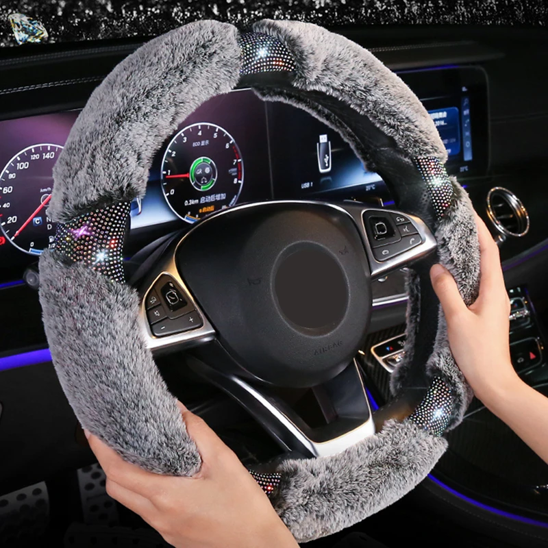 

Winter Warm Car Steering Wheel Cover Comfortable Plush Rhinestone Wheel Cover Funda Volante Coche Car Accessories For Girls