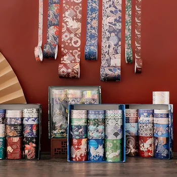 

15pcs Luxury Washi Tape Set Vintage Dragon Crane Tiger Adhesive Masking Tapes Decoration Stickers for Lipstick Notebook F085