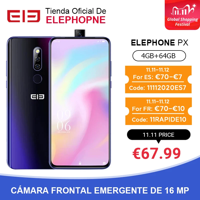 Смартфон ELEPHONE PX Helio MT6763 4 + 64 ГБ 6 53 дюйма 16 Мп 3300 МА ч Android 9 0|Смартфоны| |