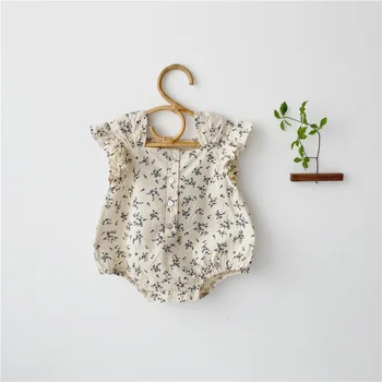 

MILANCEL baby girls clothes flare sleeve baby bodysuits little square collar toddler girls floral jumpsuits