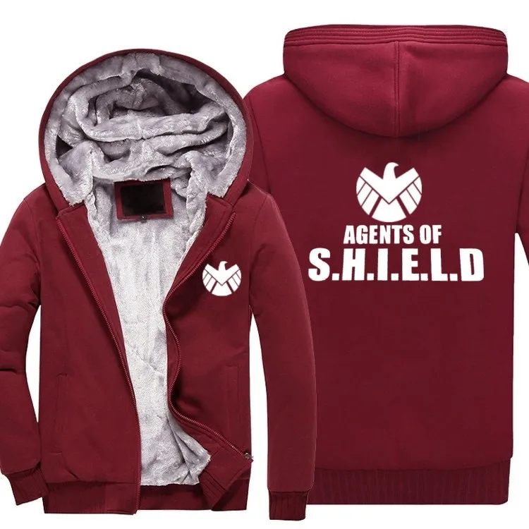 High quality cotton hoodie Jacket Hooded jacket plus cashmere 17 Aegean agent SHIELD open cardigan zipper - Color: Burgundy
