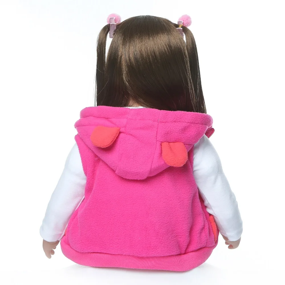 60cm Silicone Dolls NPK Reborn Soft Body Baby Girl Doll Vinyl Newborn Dolls Brinquedos Bebe Reborn planted long hair