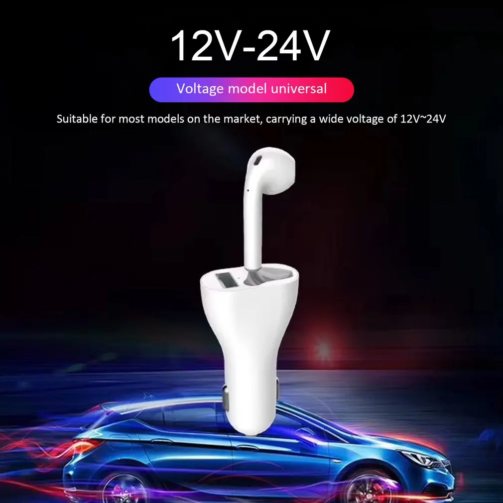 2in 1USB автомобильное беспроводное зарядное устройство Ремень гарнитура Беспроводные наушники для iphone для samsung для смартфонов huawei