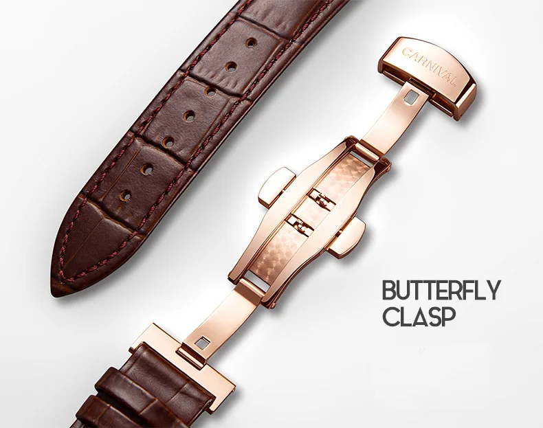 New Fashion top luxury brand CARNIVAL watches men automatic mechanical leather strap 3D cock dial clock MIYOTA movement relogio